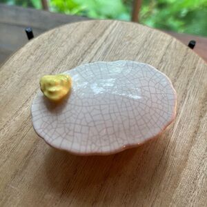 Elegant White Trinket Dish with Yellow Accent